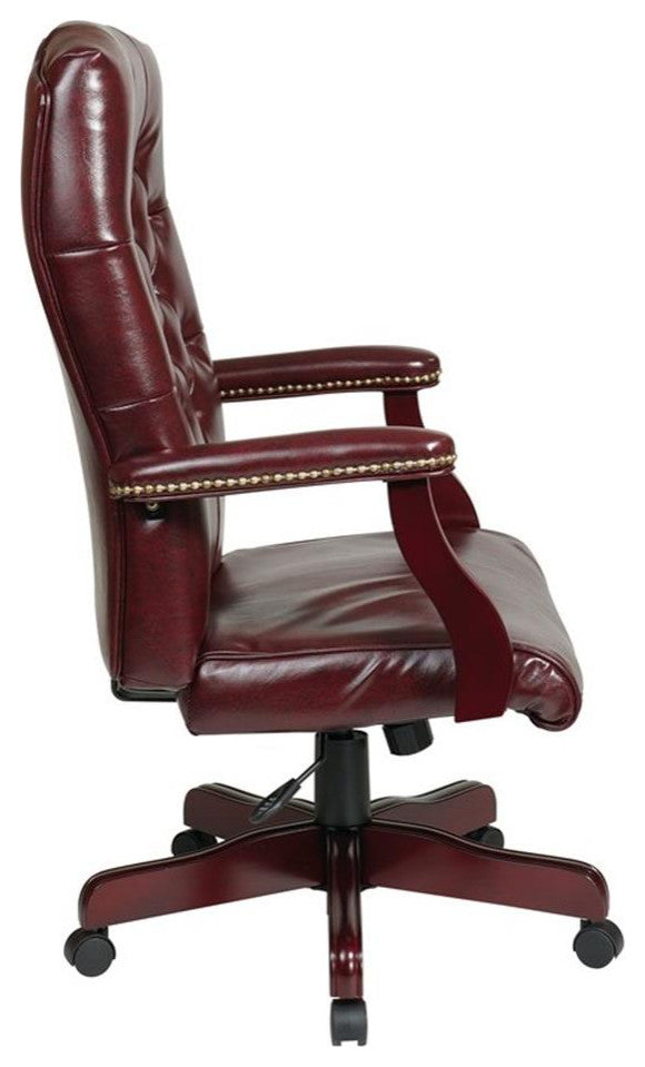 Jamestown Oxblood Red Vinyl Traditional Executive Chair with Padded Arms