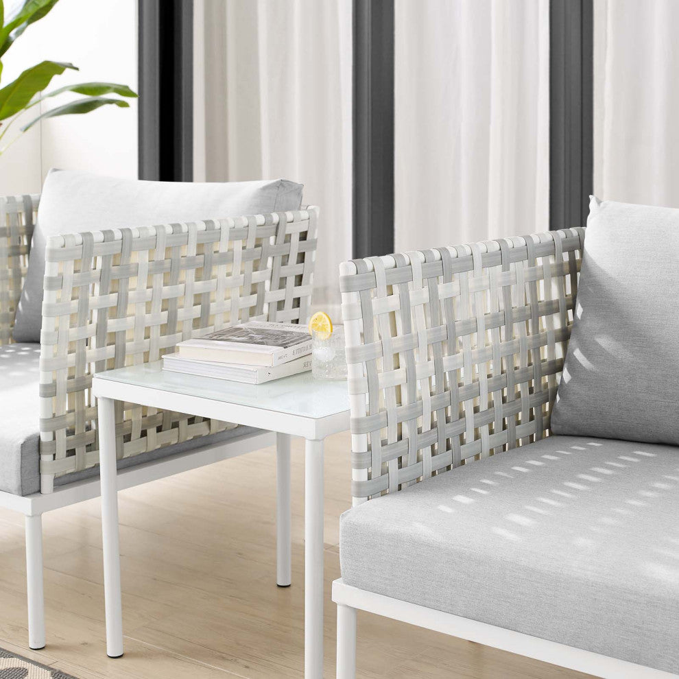 Lounge Chair Table Set, Sunbrella, Aluminum, Metal, Gray, Modern, Outdoor