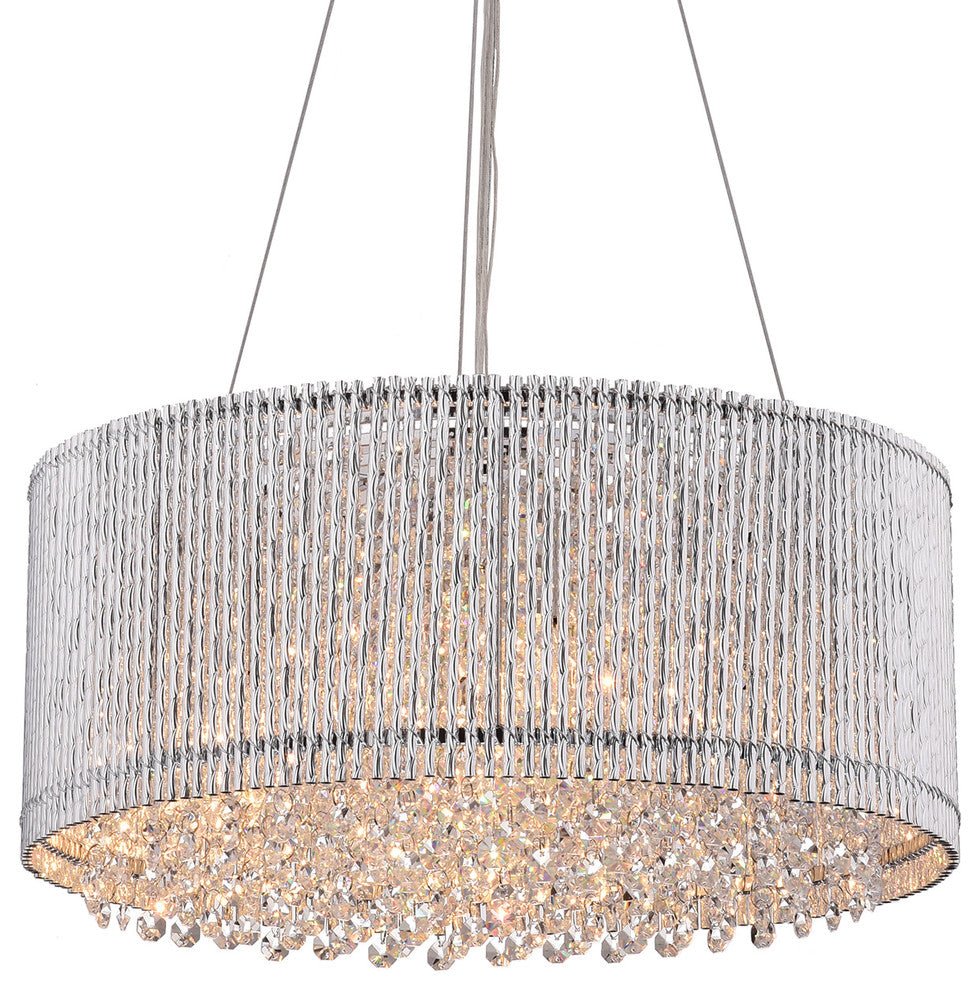 Pamina 4-Light Chrome Tubes Drum Shade Chandelier With Hanging Crystals Glam