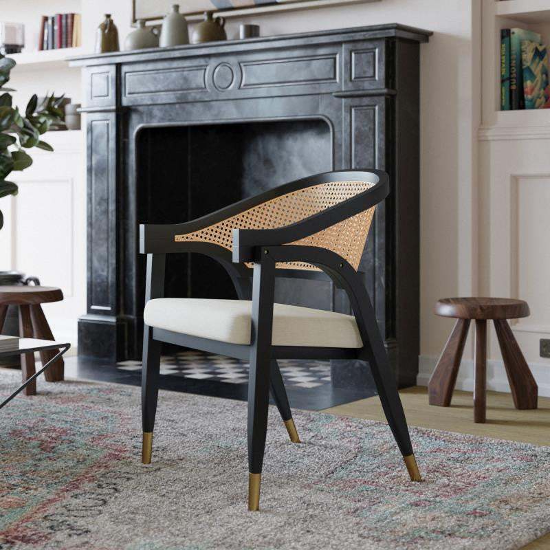 Naomi Commercial Cane Rattan Dining and Accent Chair, Black