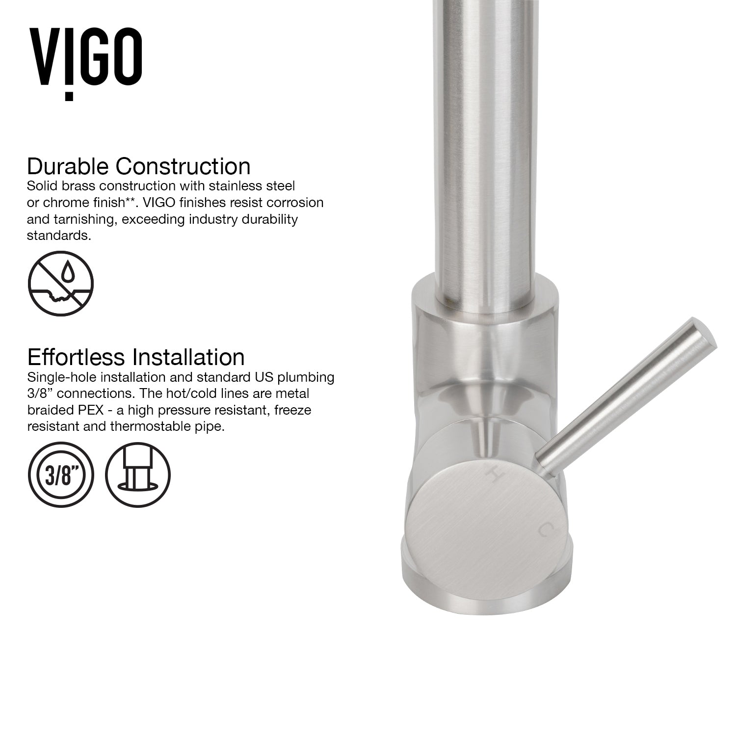 VIGO Zurich 27" H Single Handle Pull-Down Sprayer Kitchen Faucet, Stainless Steel, Without Extras