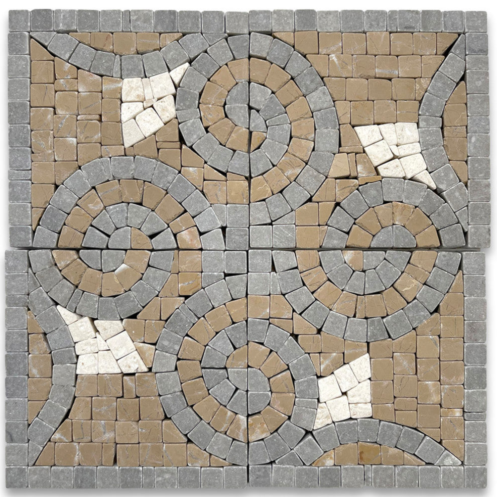 Marble Mosaic Border Bathroom Decorative Insert Tile Swirl 4x4 Tumbled, 1 piece
