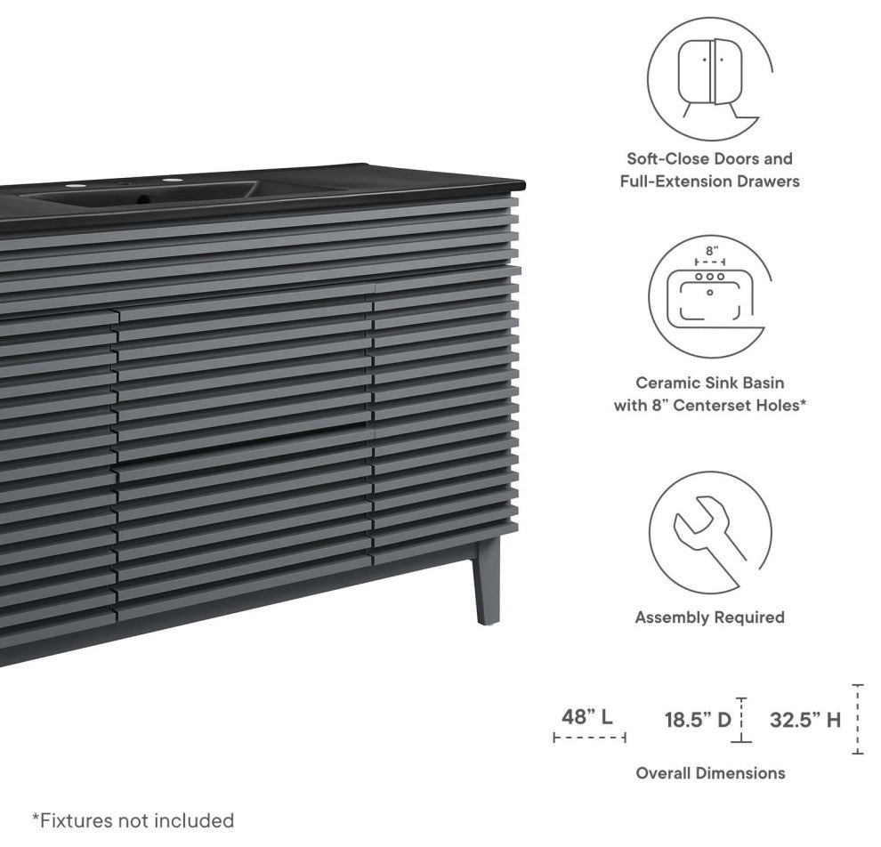 Render 48" Single Sink Bathroom Vanity, Gray Black