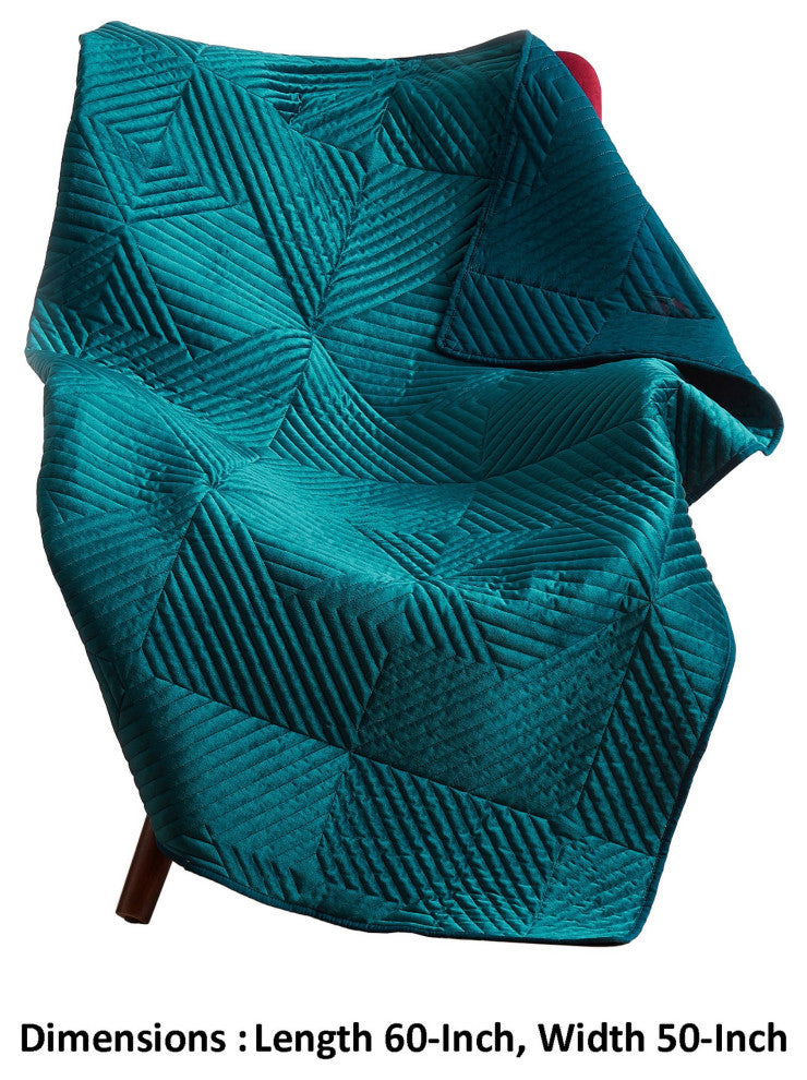 Benzara BM293464 Quilted Throw Blanket, Polyester Filling, Teal Dutch Velvet