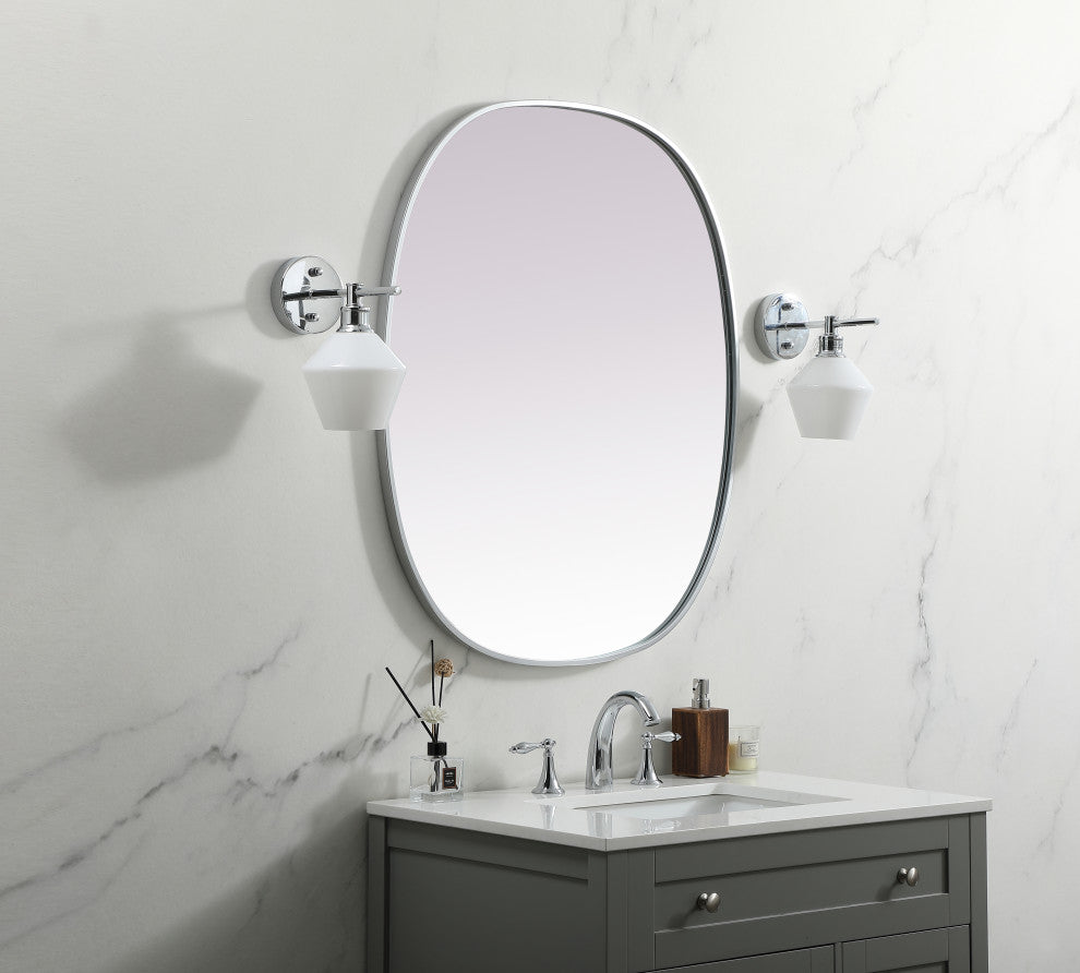 Metal Frame Oval Mirror 30X36 Inch, Silver