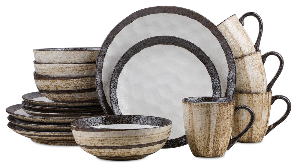 Stone Lain Lucy Porcelain 16 Piece Dinnerware Set, Beige