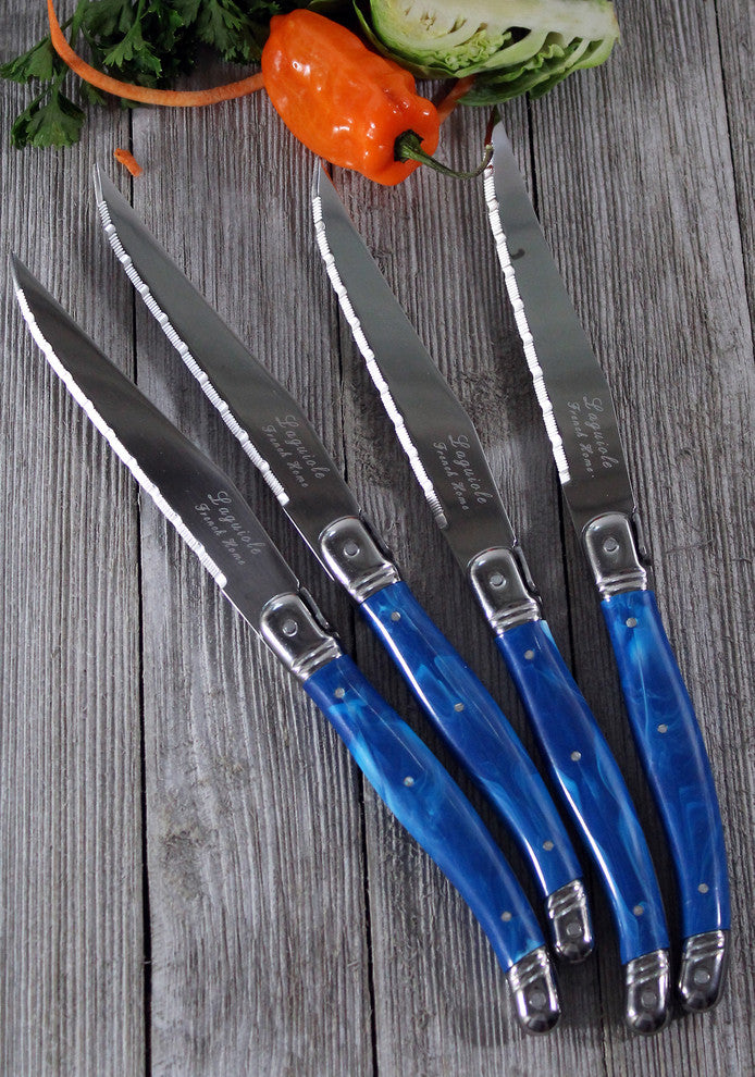 Laguiole Blue Marble Steak Knives, Set of 4