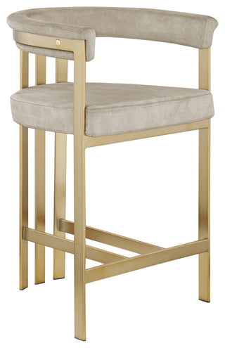 Marcello Upholstered Counter Stool, Stone, Velvet, Brushed Brass