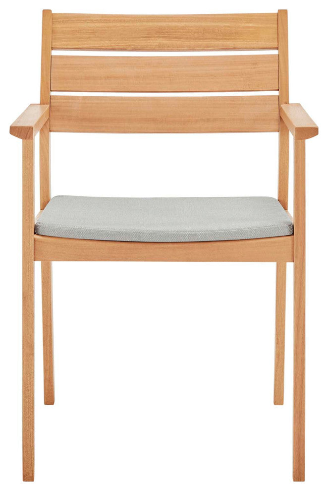 Side Dining Chair Armchair, Wood, Brown Natural Taupe Gray, Modern, Outdoor