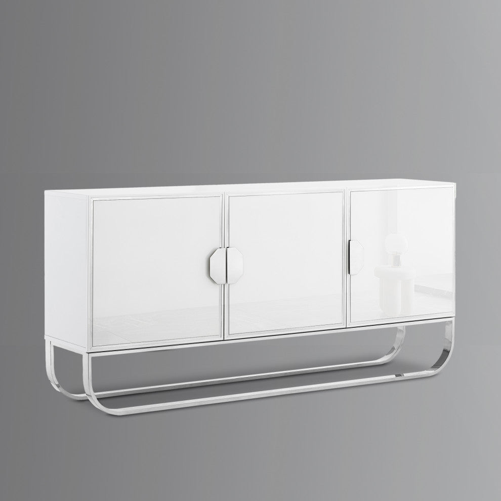Nicole Miller Jacelynn Sideboard, White/Chrome, 3-Door