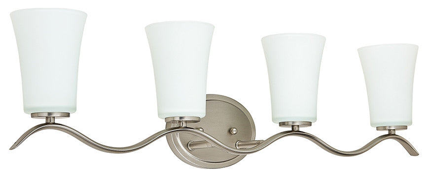 N2163-4-BN 4 Light Vanity Lighting with White Glass in Brushed Nickel Finish