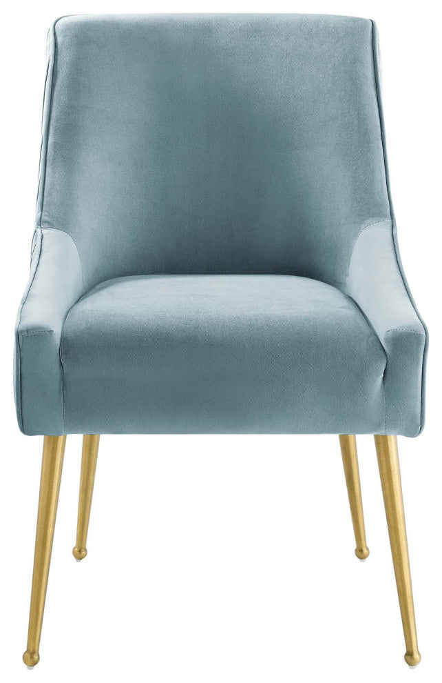 Discern Pleated Back Upholstered Performance Velvet Dining Chair Light Blue