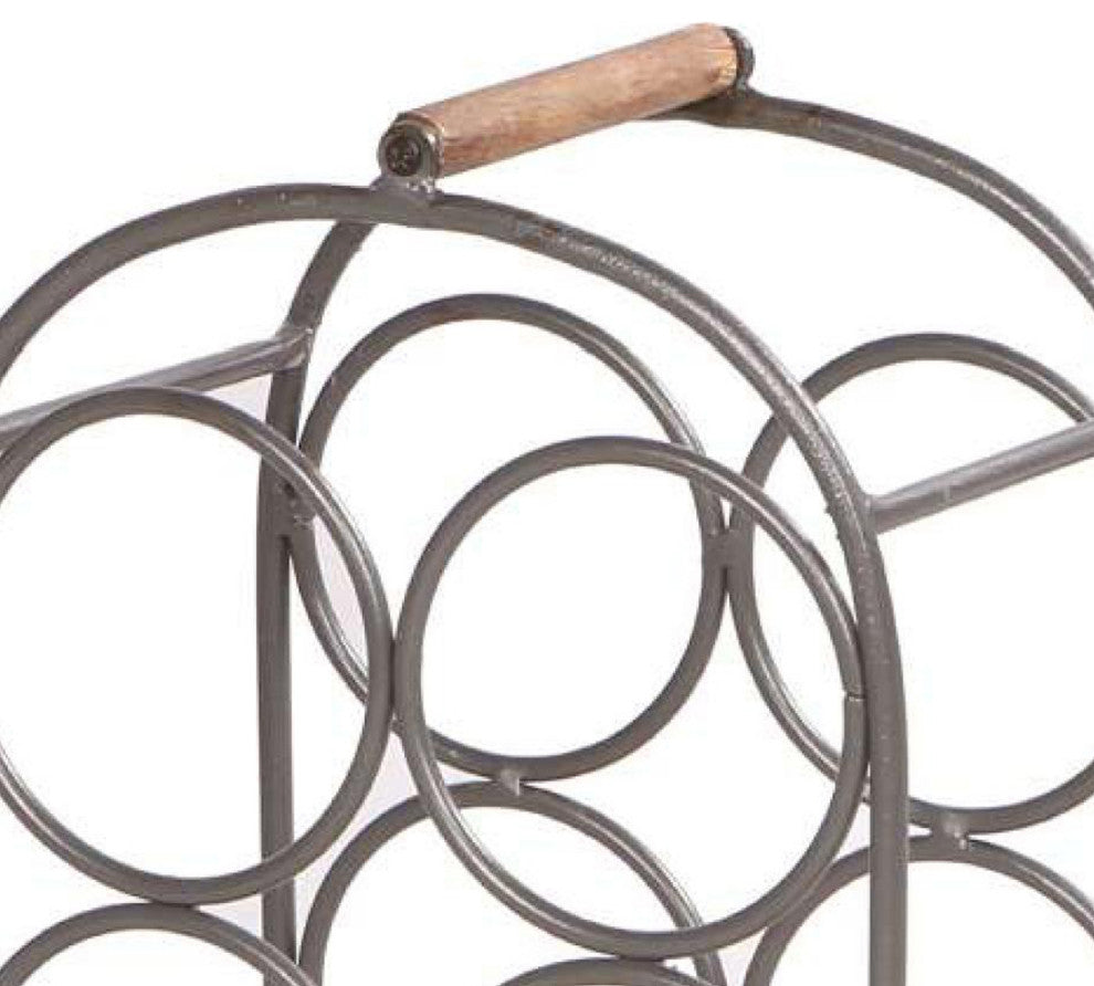 Benzara UPT-266372 Wine Rack Holder, Arched Iron Frame, 6 Bottle Storage, Gray