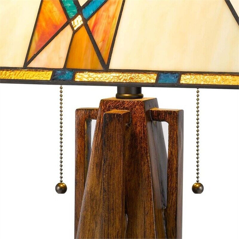 Benzara BM241807 Table Lamp With Tiffany Shade and Geometric Design, Multicolor