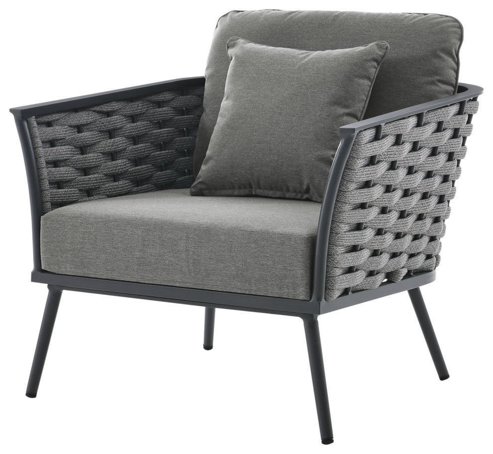 Lounge Sectional Sofa Chair Table Set, Aluminum, Modern, Outdoor, Gray