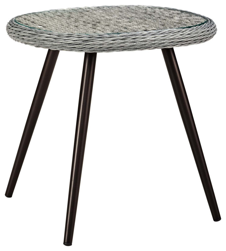 Endeavor Outdoor Patio Wicker Rattan Side Table, Gray