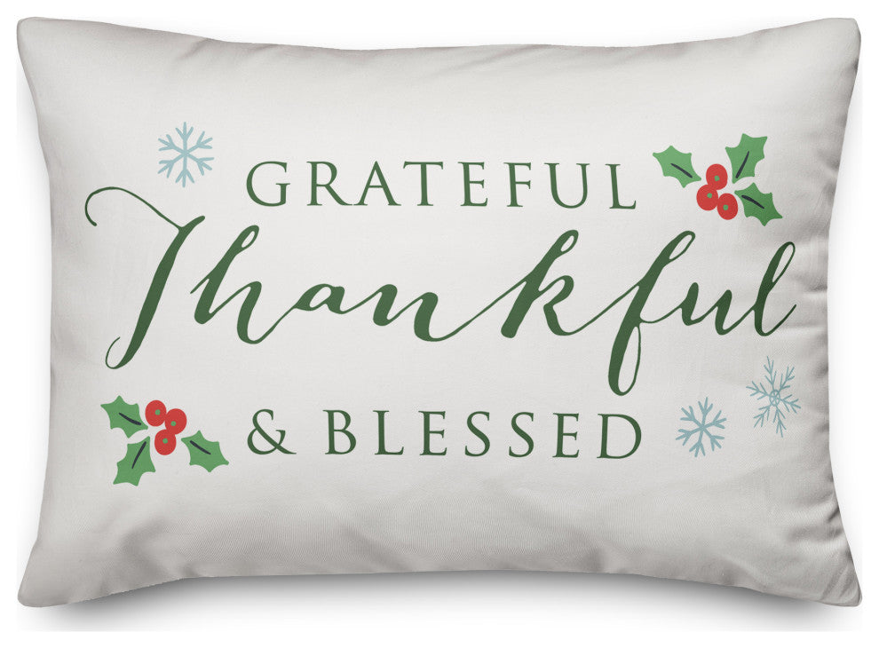 White Green Grateful Thankful Blessed 20x14 Spun Poly Pillow