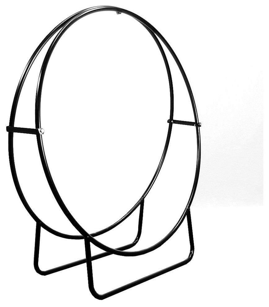 Sunnydaze Firewood Log Hoop Holder With Black Cover Outdoor Black Steel, 24"
