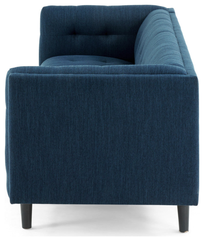 Plano Mid-Century Modern Tufted 3-Seater Sofa, Light Gray/Dark Brown, Navy Blue/Dark Brown