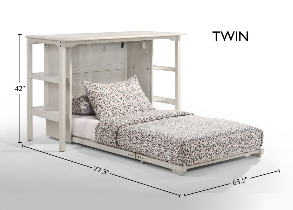 Siesta Desk Murphy Bed, Gel Memory Mattress, Vintage White