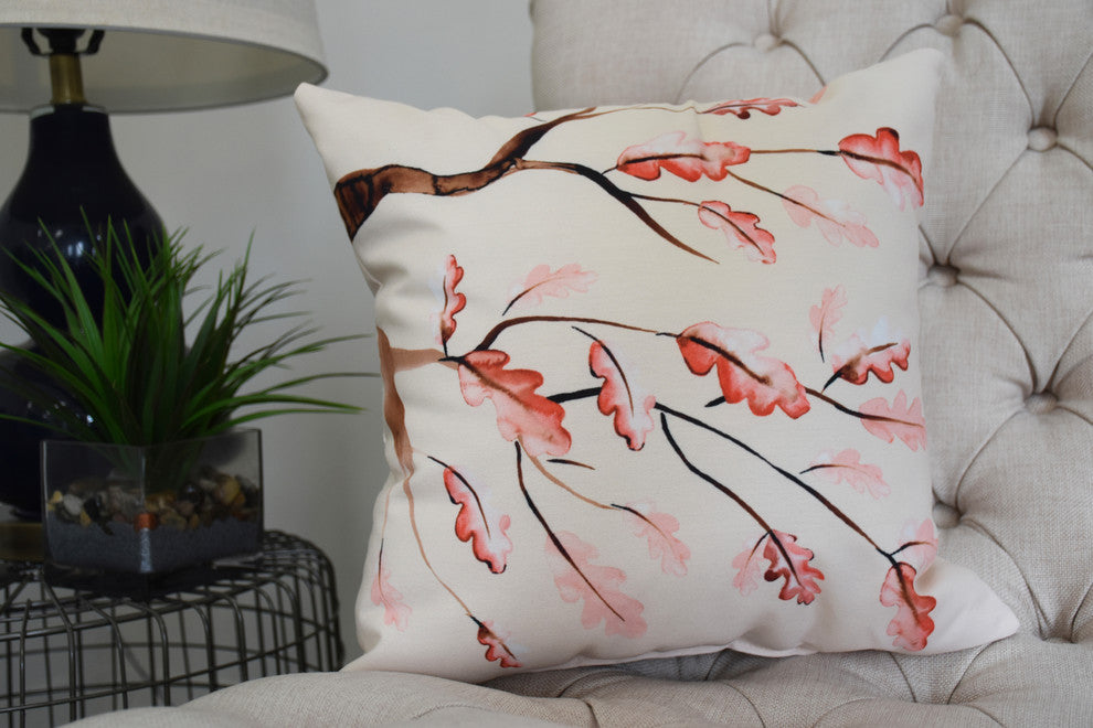 20" Wild Oak Branch Cream Floral Print Decorative Throw Pillow