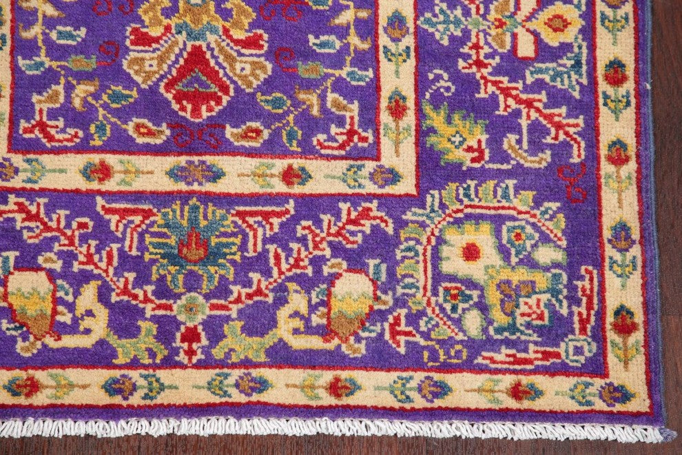 Pakistani Oriental Kazak Wool Hand-Knotted Area Rug, Purple, 3'11"X2'9"