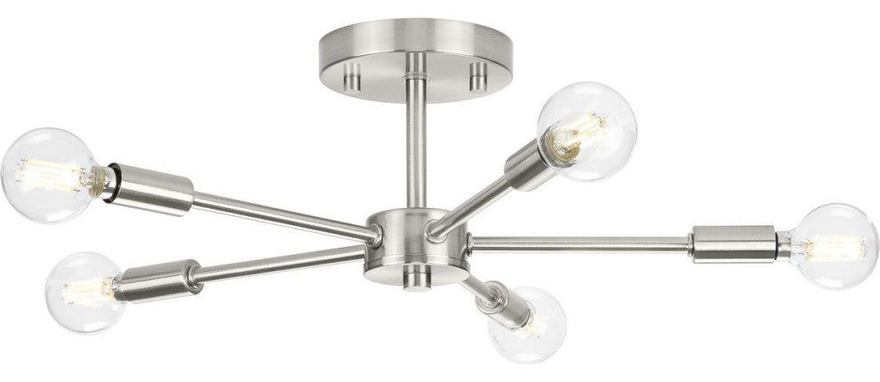 Delayne Collection 16" 5-Light Brushed Nickel Etched Glass Semi-Flush Light