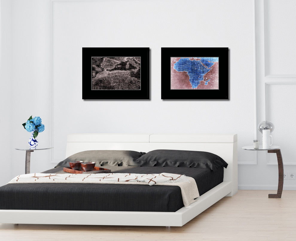 Western Mediterranean Old Vivid Sepia Map Print On Canvas With Frame, 16" X 21"