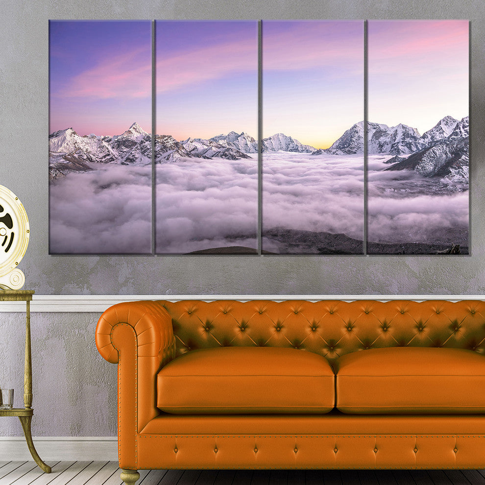 Clouds Sunrise Ama Dablam, Large Landscape Canvas Art, 48"x28", 4 Panels