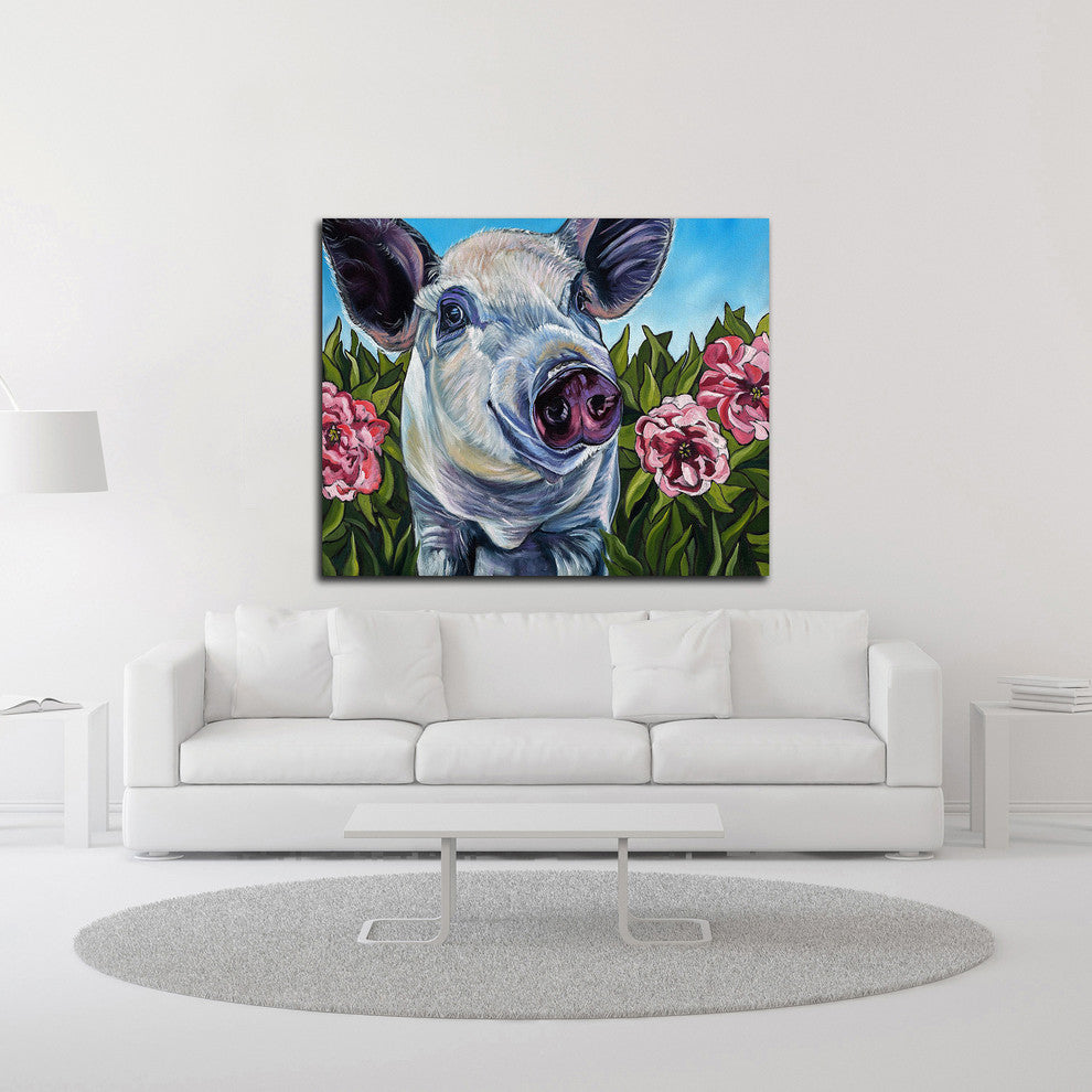 Pigs and Peonies by Kathryn Wronski, Print on Canvas, 30"x24"