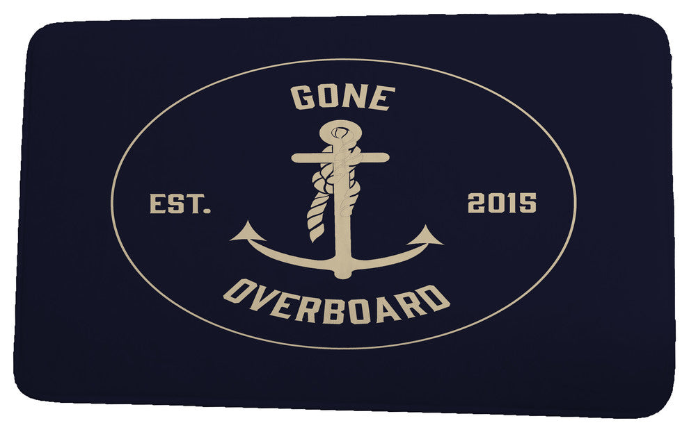 Nautical Nights Gone Overboard Word Print Bath Mat, Navy Blue, 17"x24"