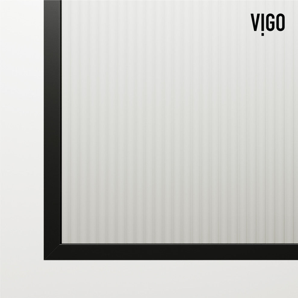 VIGO Ventana 34" W x 74"H Framed Fixed Shower Screen, Matte Black, Fluted Glass