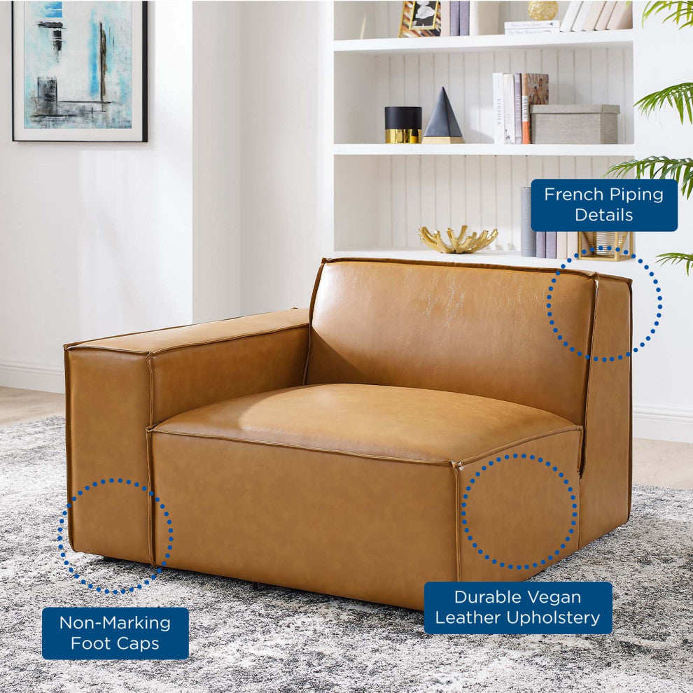 Restore Left-Arm Vegan Leather Sectional Sofa Chair Tan