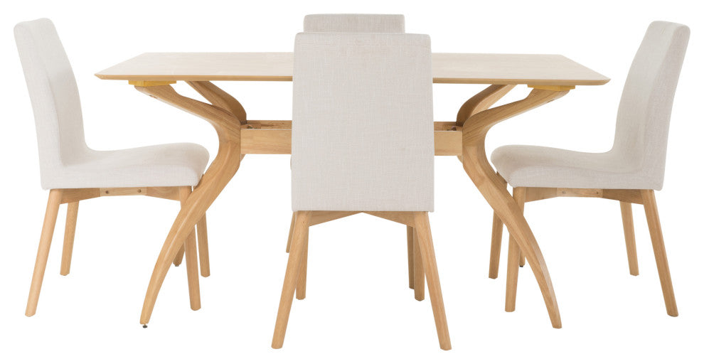 GDF Studio Katherine Mid-Century Modern 5 Piece Dining Set, Light Beige and Natural Oak