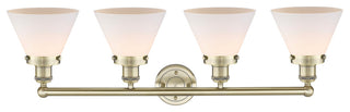 Large Cone 4-Light 35" Vanity Light, Antique Brass Finish, Matte White Shade