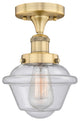 Oxford-1 Light 7" Semi-Flush Mount-Brushed Brass, Seedy Glass Shade