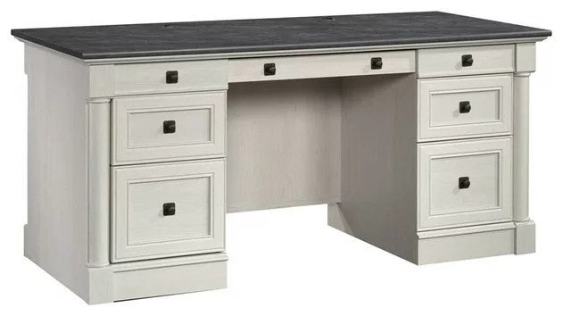 Classic Desk, Multiple Drawers With Round Pull Handles, Glacier Oak/Rosso Slate