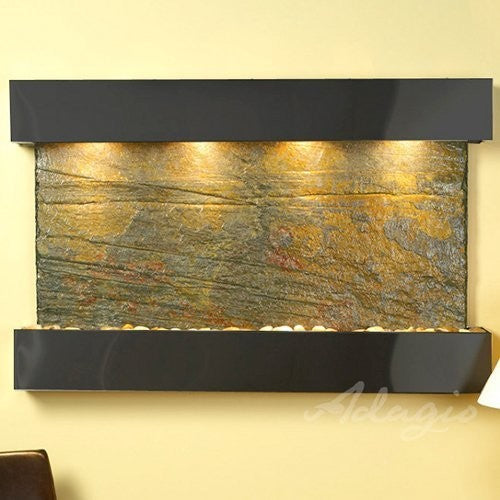 Sunrise Springs Wall Fountain, Blackened Copper, Green Slate, Square Frame