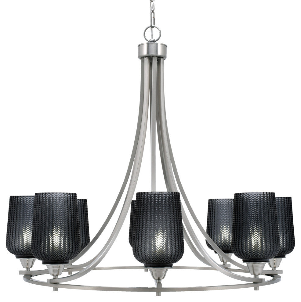 Paramount 8-Light Chandelier, Brushed Nickel, 5" Smoke Textured Glass