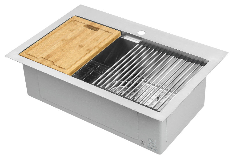 Ancona Dual Mount 30" Single Bowl Kitchen Sink, Stainless Steel w/ Accessories
