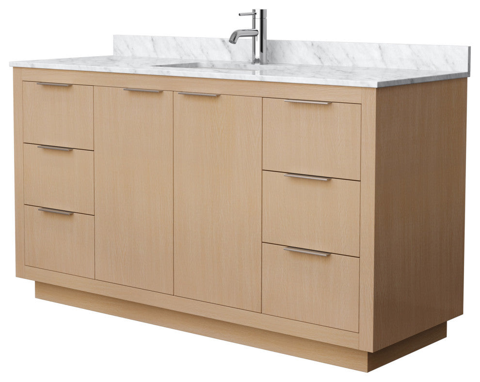 Maroni 60" Light Straw Single Vanity, White Carrara Marble Top