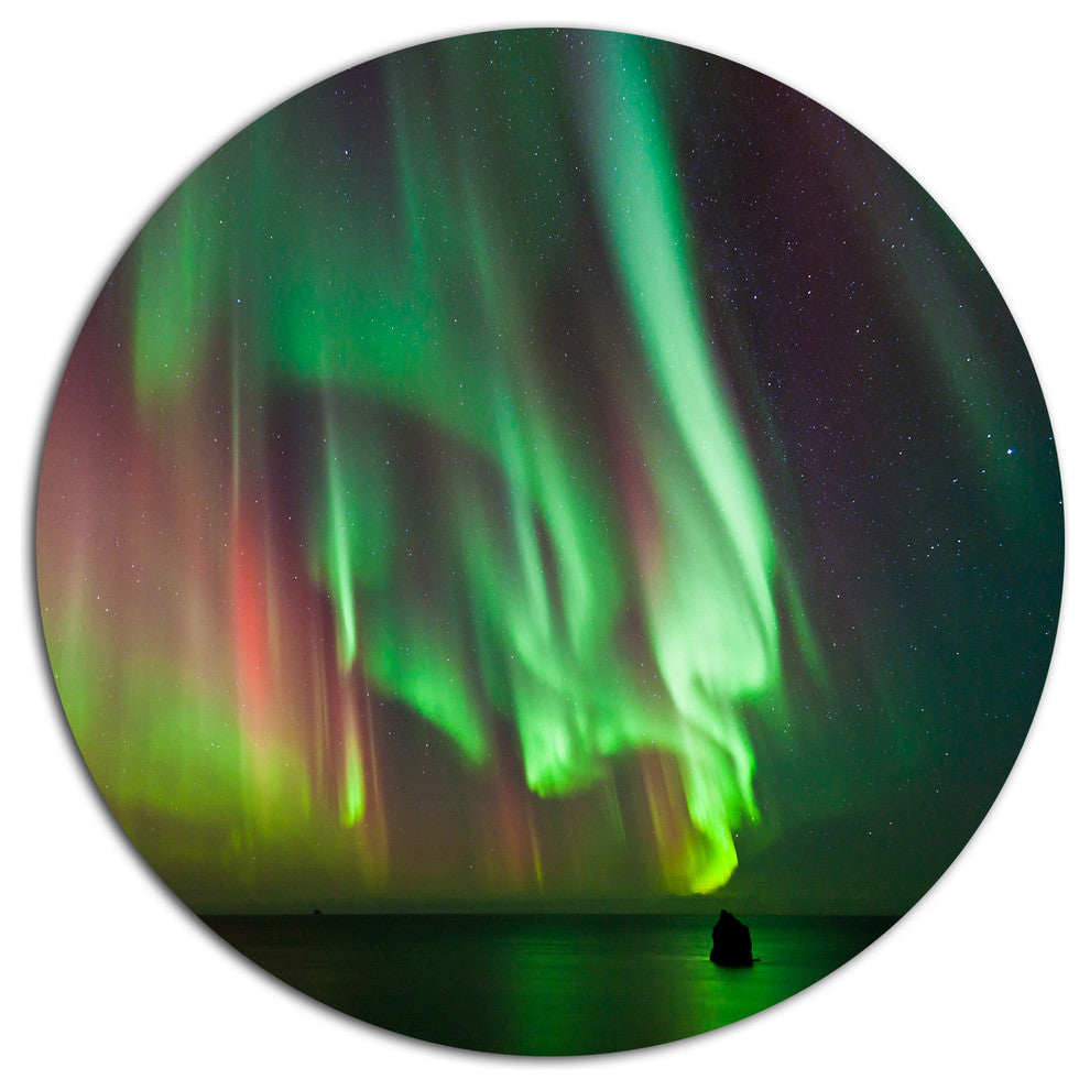 Green Northern Lights Aurora, Abstract Disc Metal Wall Art, 11"