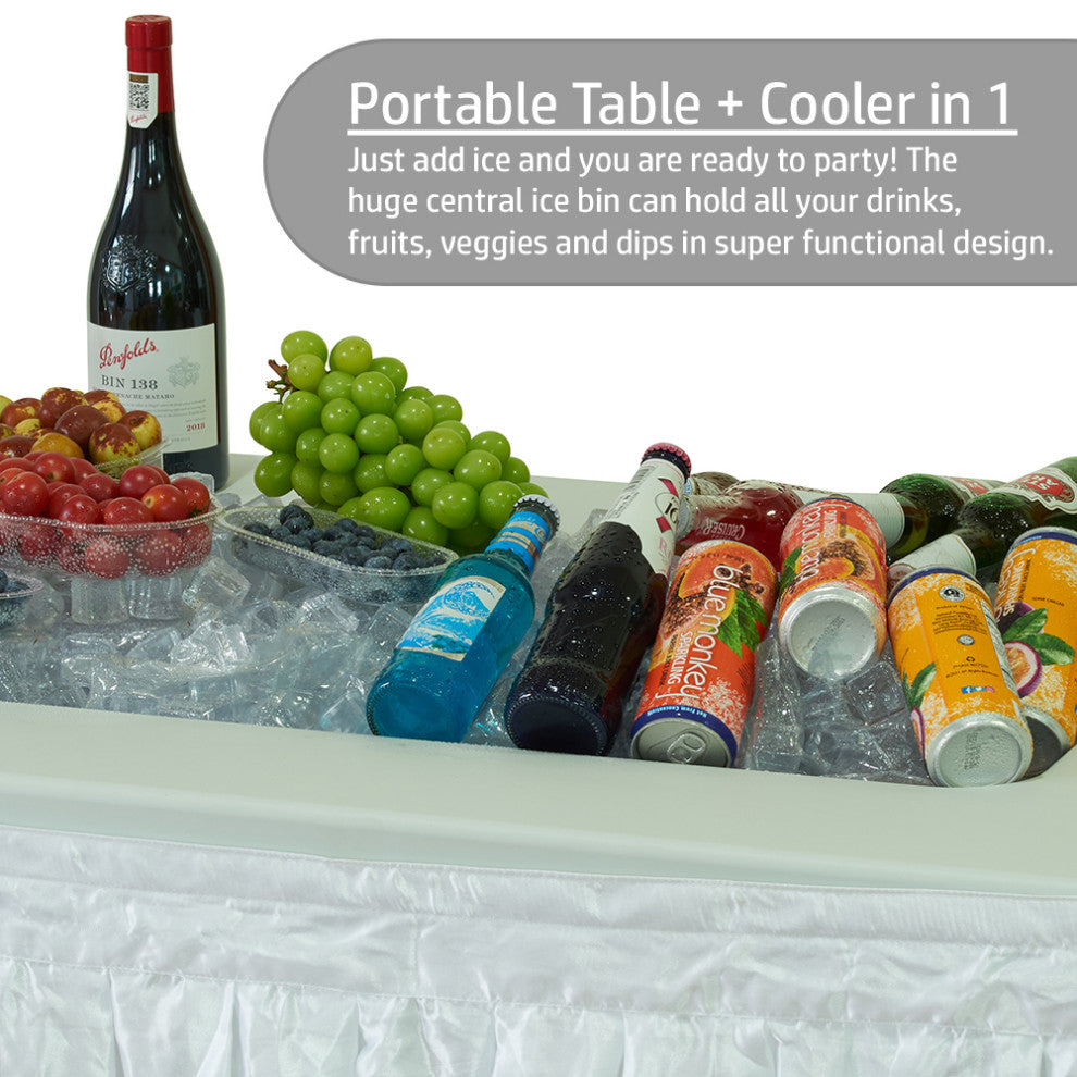 Modern Home 4' Foldable Party Ice Bin Table with Edge and Skirt - Portable Fold