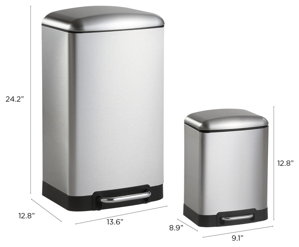 Ashley Rectangular Trash Can With Soft-Close Lid, Steel, 8 gal.
