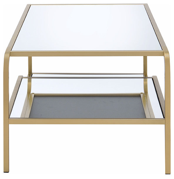 52" X 24" X 18" Gold And Clear Glass Metal Coffee Table