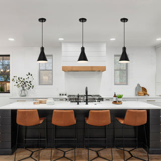 1-Light Matte Black Metal Cone Hanging Kitchen Pendant Light