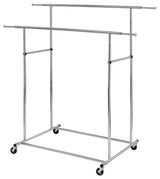 Dual Bar Tubular Metal Frame Garment Rack with Casters, Chrome