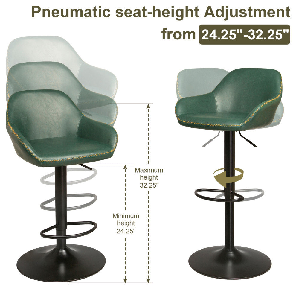 Set of 3 Adjustable Swivel Bar Stool, Hunter Green
