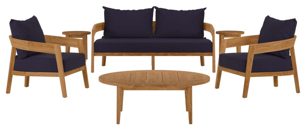 Brisbane 6-Piece Teak Wood Outdoor Patio Outdoor Patio Set, Natural Navy