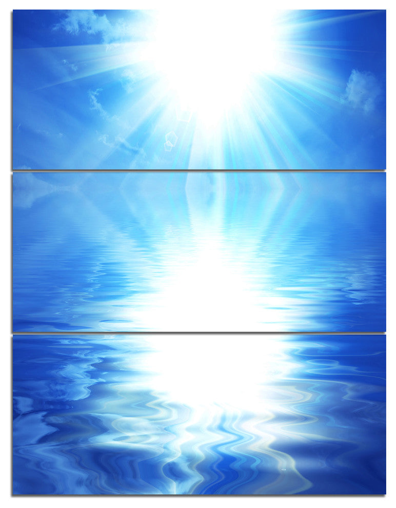 Blue Sky Mirrored in Blue Sea, Seascape Triptych Canvas Print, 28x36, 3 Panels